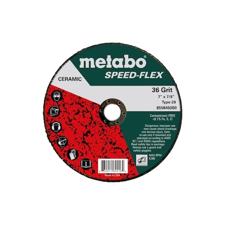 Metabo Resin Fiber Disc 7" Speed-Flex Ceramic 36 Grit, 7/8", T29 Fiberglass 655845000
